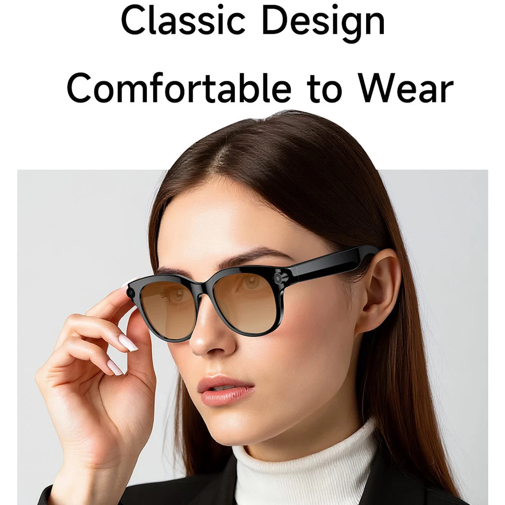 Lunettes intelligentes IA, traduction en temps réel, double caméra, appels Bluetooth, lecteur audio et vidéo, lecteur de musique, multifonctions pour hommes