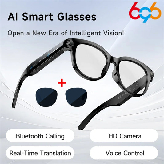 Lunettes intelligentes IA, traduction en temps réel, double caméra, appels Bluetooth, lecteur audio et vidéo, lecteur de musique, multifonctions pour hommes