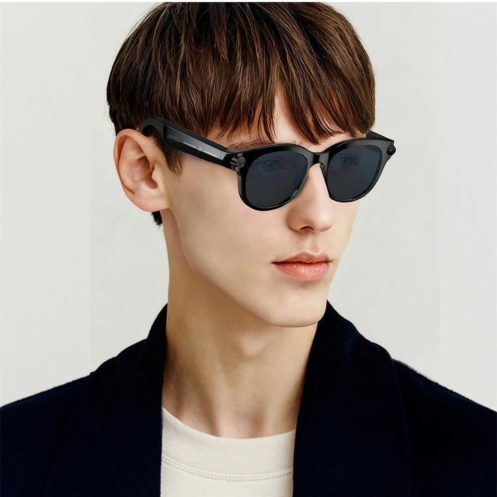 Lunettes intelligentes IA, traduction en temps réel, double caméra, appels Bluetooth, lecteur audio et vidéo, lecteur de musique, multifonctions pour hommes