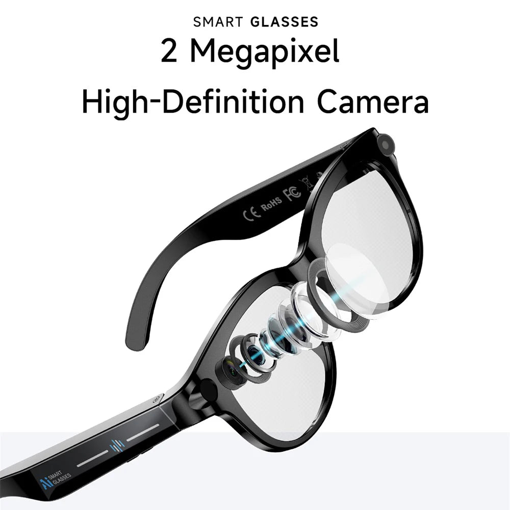Lunettes intelligentes IA, traduction en temps réel, double caméra, appels Bluetooth, lecteur audio et vidéo, lecteur de musique, multifonctions pour hommes
