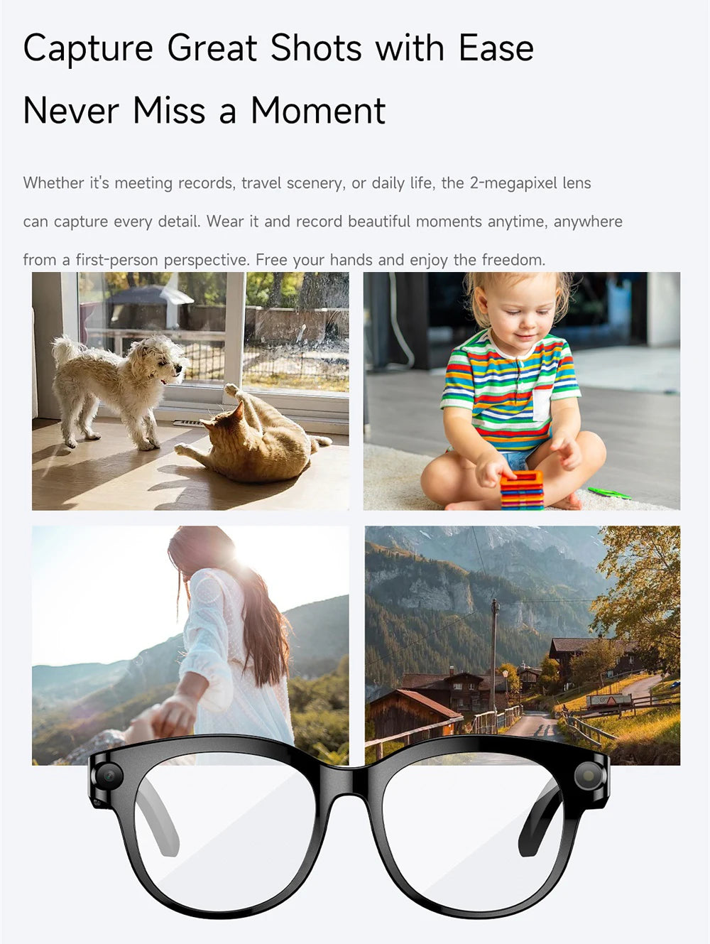 Lunettes intelligentes IA, traduction en temps réel, double caméra, appels Bluetooth, lecteur audio et vidéo, lecteur de musique, multifonctions pour hommes