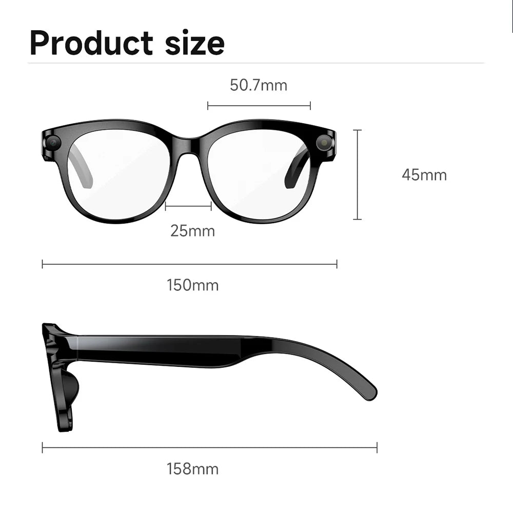 Lunettes intelligentes IA, traduction en temps réel, double caméra, appels Bluetooth, lecteur audio et vidéo, lecteur de musique, multifonctions pour hommes