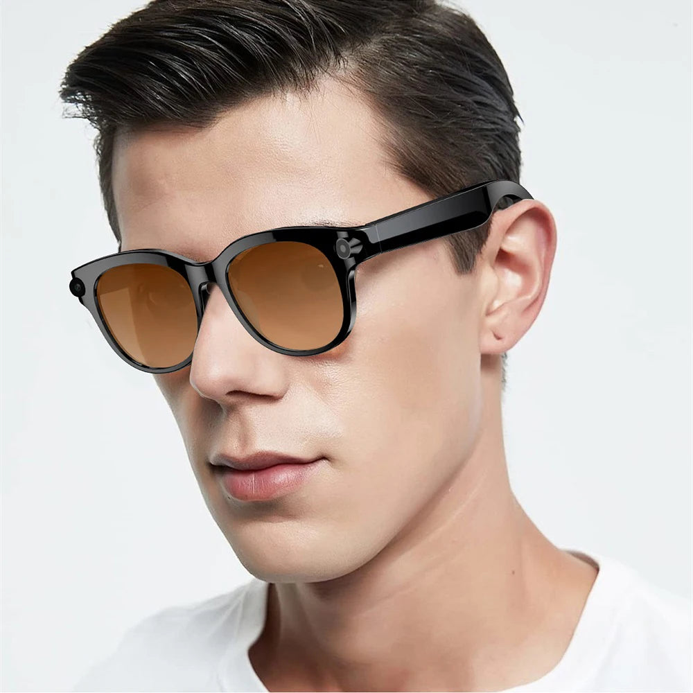 Lunettes intelligentes IA, traduction en temps réel, double caméra, appels Bluetooth, lecteur audio et vidéo, lecteur de musique, multifonctions pour hommes